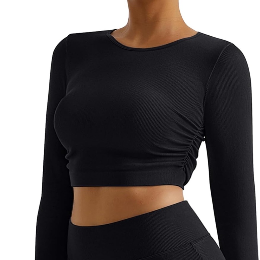 MOOSLOVER Women Long Sleeve Crop Tops Seamless Ribbed